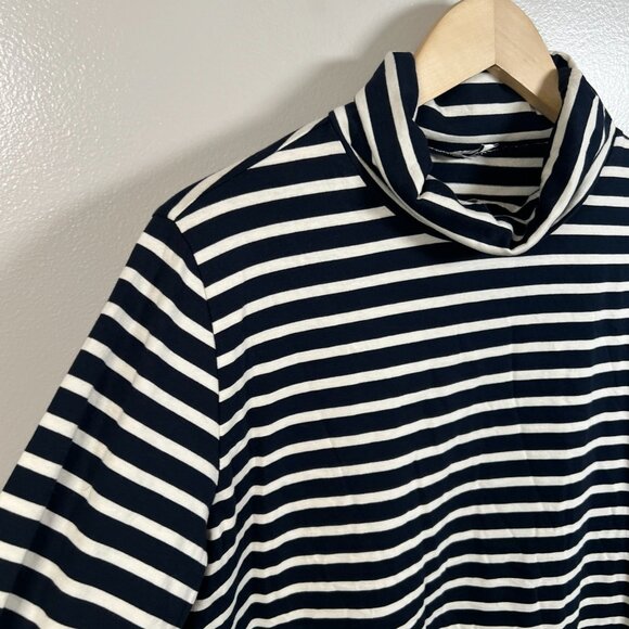 Kule Turtleneck Dress Size Large Navy Stripes Cotton Casual Work Preppy - Picture 4 of 10
